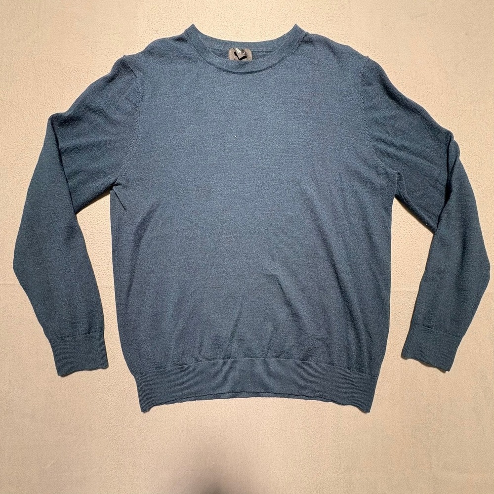 HM Mens Crewneck Sweater Large Blue Teal Wool Blend Knit Pullover 0647781 8
